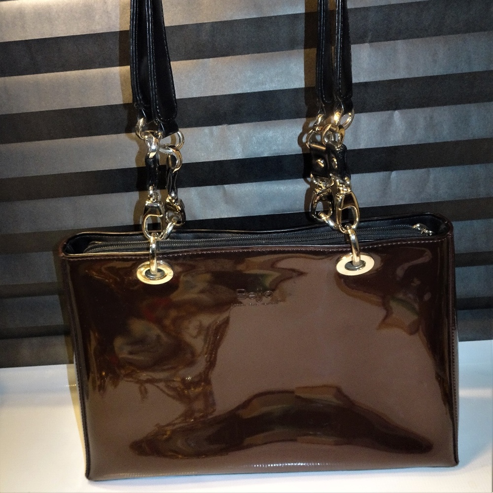 Beijo Brown Patent Gloss Handbag